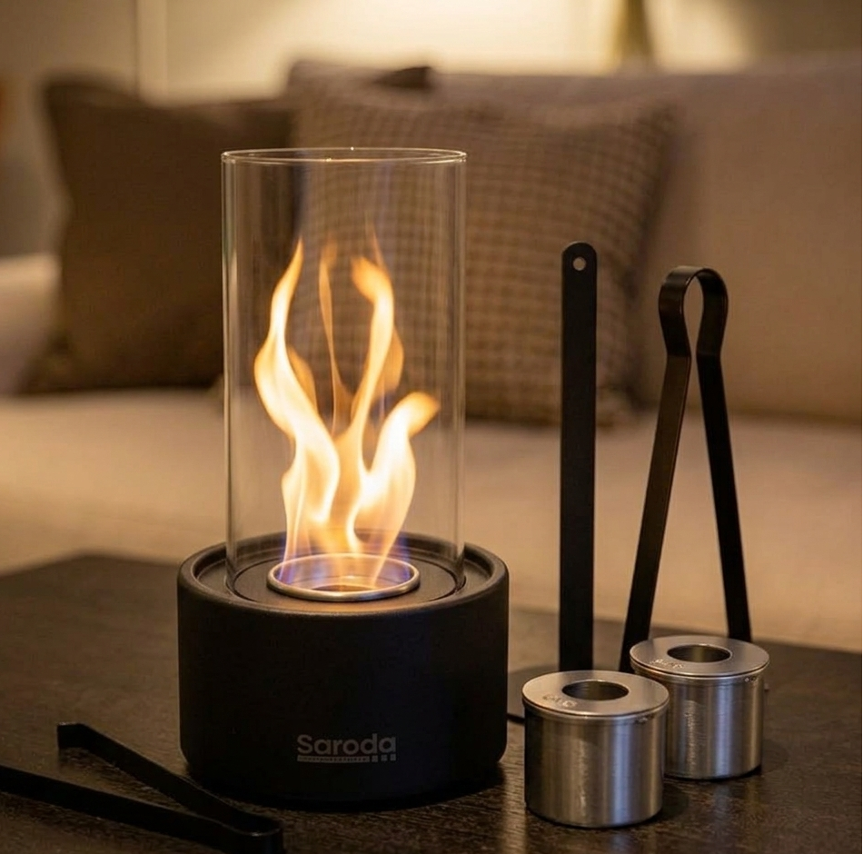 Saroda Tafelhaard - Tornadovlam - Zwart - warme achtergrond - tafel - bank